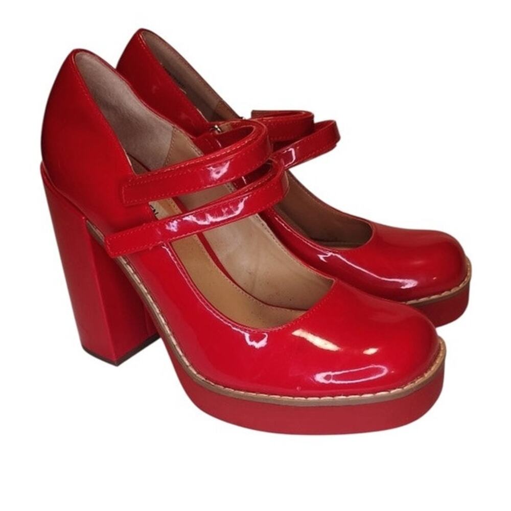 Steve Madden Twice Patent Red Platform Mary Jane Block Heels Double strap 9m - Picture 16 of 16